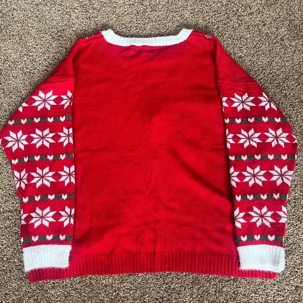 NWOT Red Glitter Sequin Reindeer Christmas‎ Holiday Sweater